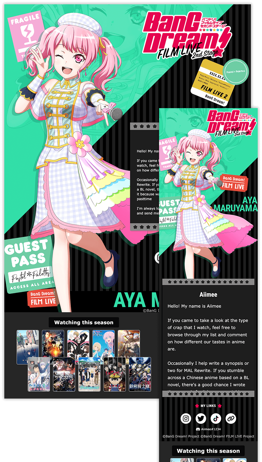 BanG Dream! Film Live 2nd Stage Profile Designs