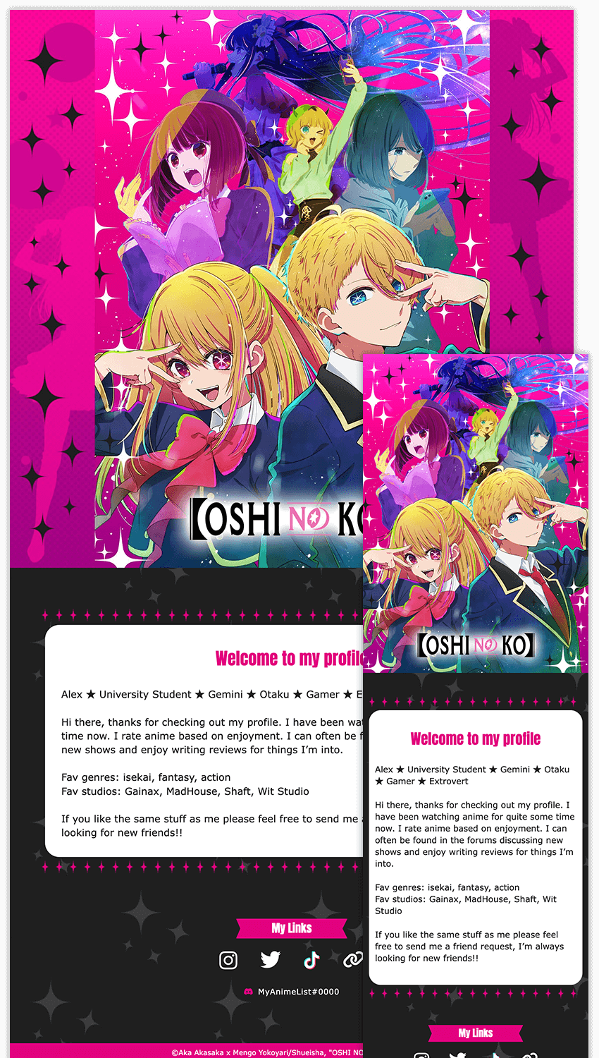 OSHI NO KO】 Profile Designs