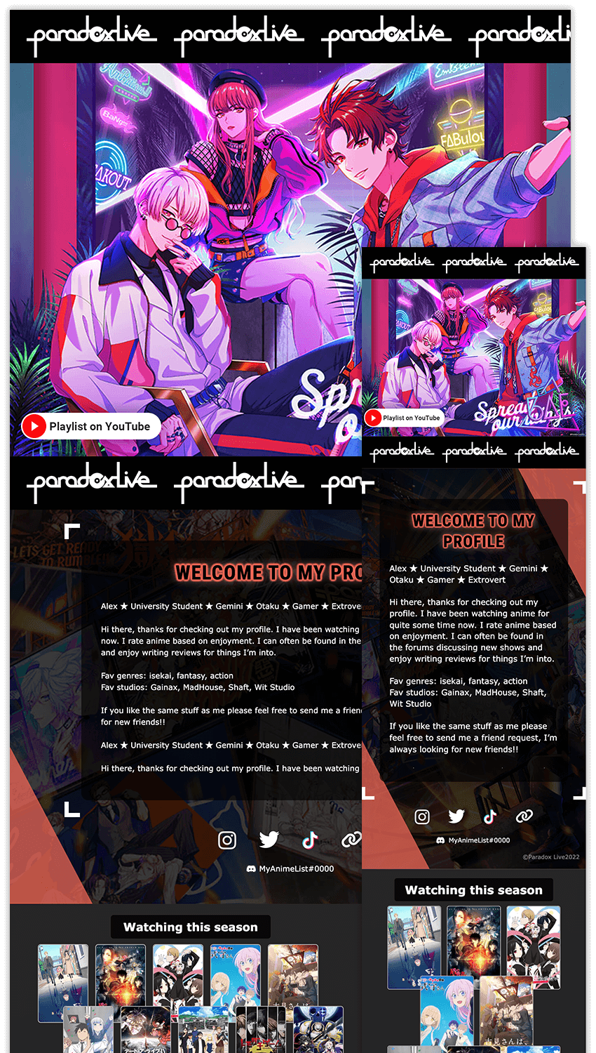 Paradox Live Profile Designs