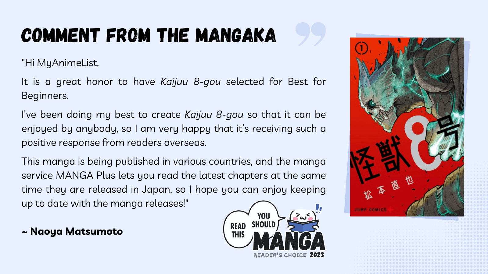 Comment from the mangaka of Kaijuu 8-gou